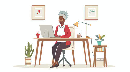 Black senior woman working and managing her business