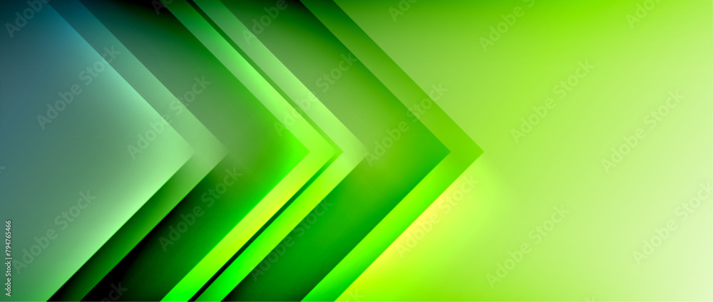 Poster A vibrant electric blue arrow pointing right on a background of green and blue hues. The design features symmetry, a rectangle shape, and a pattern reminiscent of macro photography and graphics