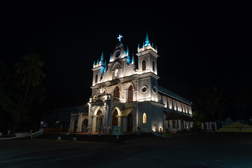 Fototapeta na wymiar St. Anthony's Church at night in Siolim, Goa, India 
