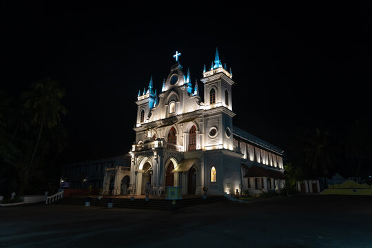 St. Anthony's Church at night in Siolim, Goa, India 
