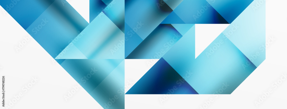 Poster The letter V is composed of electric blue triangles arranged in a symmetrical pattern on a white background, creating a striking contrast of colors