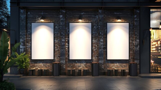 Blank mockup of brewery tour signage against a dark brick wall showcasing a sleek and modern design. .