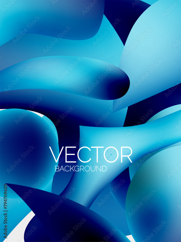 Poster An electric blue background with the word vector in an azure font, inspired by patterns of terrestrial plants and automotive design. A modern logo with aqua graphics and petallike shapes