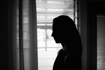 woman with symptoms of depression and social issues, Sadness, Anxiety, Family Problems, Mentally ill Person, Domestic Violence - obrazy, fototapety, plakaty