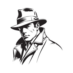 Detective Vector Art, Icons, and Graphics. Man with hat On White Background