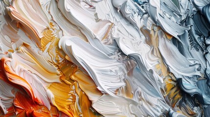 Detailed close-up of textured oil paint waves in various colors arranged artistically in a...