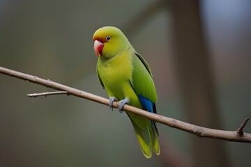Ring-necked parakeet sits on a branch, nature photo Generative AI