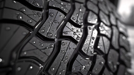 Close-up of car tires with deep tread for winter. highlighting the concept of safety and preparedness in snowy conditions