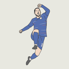 character illustration. players celebrate goals by jumping. soccer player character design