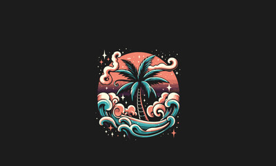 palm beach with smoke vector illustration design