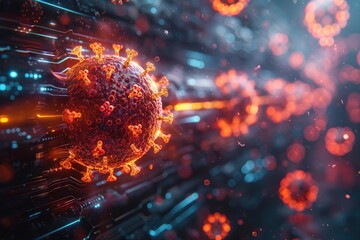 An abstract representation of a virus being neutralized by antivirus software, with vibrant visuals of defense mechanisms in action