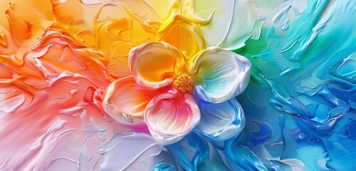 Abstract background, hand drawn flower painting with rainbow color wax crayon, spring background,
