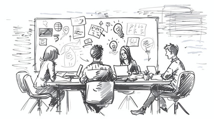 Brainstorming in the office Hand drawn style vector  - obrazy, fototapety, plakaty