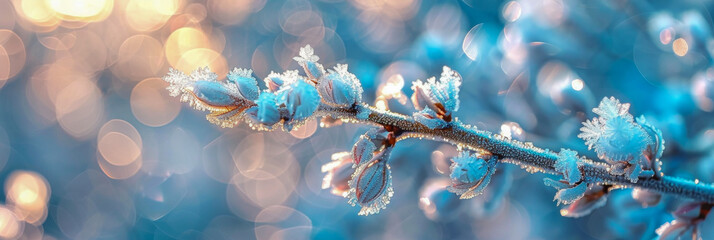 A branch covered in frost and snow - Powered by Adobe