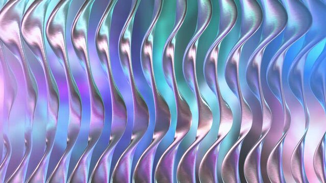 Abstract iridescent metallic waves background. Seamless loop.