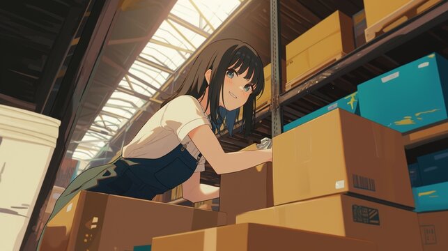 倉庫でピッキングをする女性25