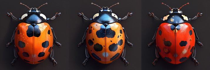 Ladybird vector illustration ladybug vector icon,
A close up of a ladybug with black spots on its body
