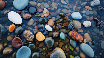 small decorative stones on the river bank