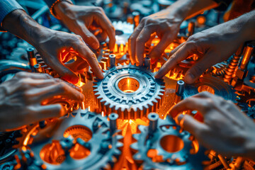 Teamwork in Engineering: Hands Assembling a Complex Gear System