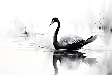 Watercolor painting of swan on a white background. Bird, Wildlife Animals. Illustration, Generative AI.