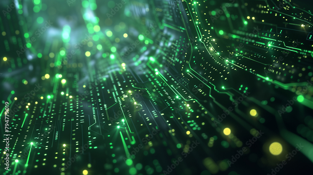 Poster a digital matrix, where cascading streams of green code intertwine and converge in a mesmerizing dis