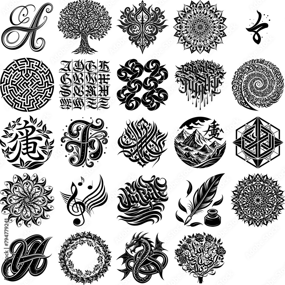 Poster a diverse array of vector illustrations is clustered together on a plain white backdrop. each design
