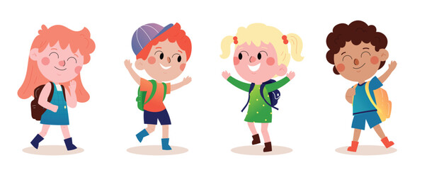 Cute kids with school supplies vector. Set for children characters design in different poses, Happy and smile people. back to school vector illustration.