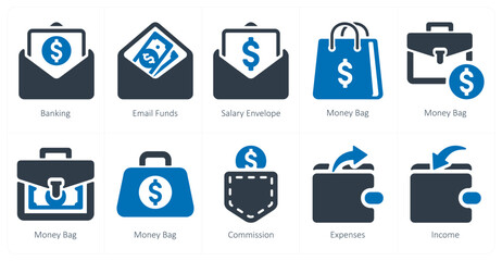 A set of 10 finance icons as banking, email funds, salary envelope,