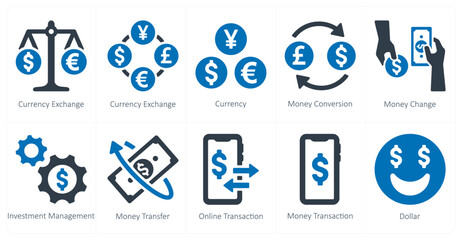 A set of 10 finance icons as currency exchange, currency, money conversion