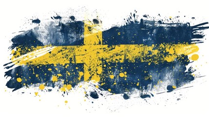 Background with grunge watercolor painted flag of Sweden.