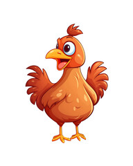  Vibrant cartoon chicken with a tuft of feathers, cheerfully standing and smiling. isolated on a transparent background. Generative AI