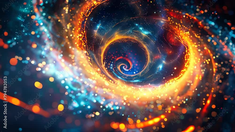 Wall mural abstract swirl of glowing neon light particles on a dark background