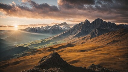 Golden Sunrise Over Majestic Mountain Peaks