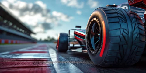  back rear wheel of Formula one racing car at start of race © alexkoral