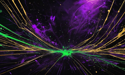 Fototapeta premium Abstract fantasy illustration. Background. Wallpaper for computer, tablet. Green, Black, Purple, Gold. Spots, lines, splashes.