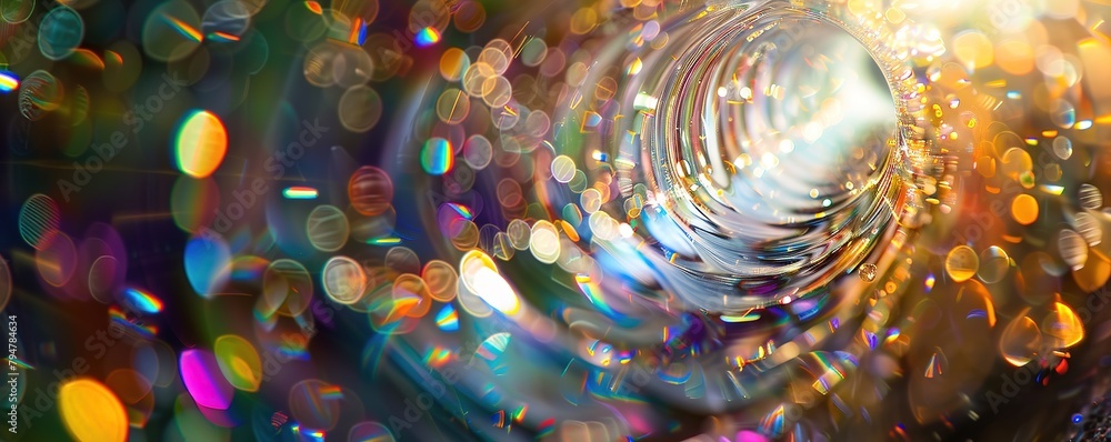 Poster vivid abstract light refraction with colorful bokeh effect.