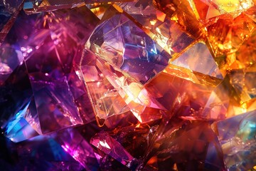 Vibrant crystals with interplay of light creating a colorful abstract.