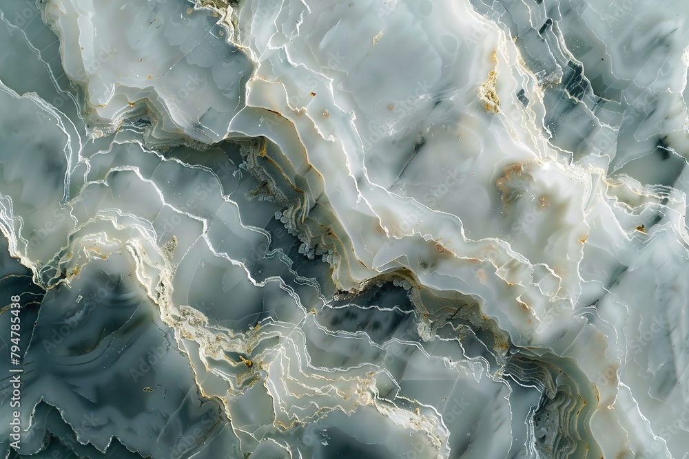 Poster marble texture with intricate patterns in gray and gold.