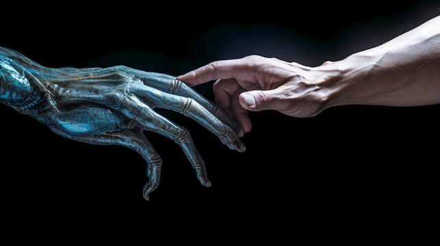 Aliens shake hands with humans on Earth in a gesture of greeting or agreement
