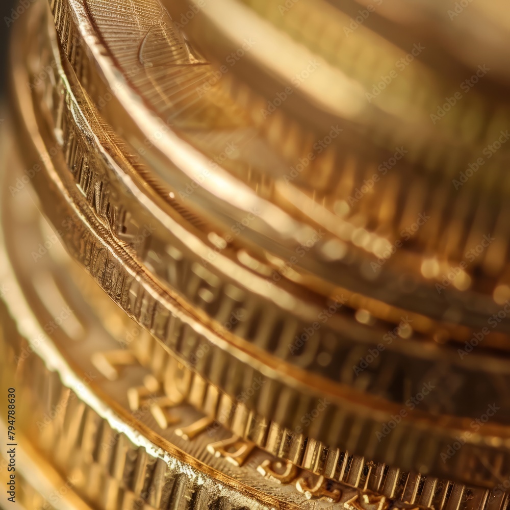 Wall mural A stack of gold coins with the word 