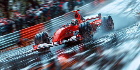 Fototapeta premium red formula one racing car driving on race track