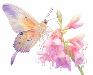 fuchsia butterfly on flower - obrazy, fototapety, plakaty
