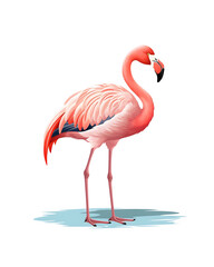 Elegant cartoon flamingo standing gracefully with detailed pink feathers. isolated on a transparent background. Generative AI