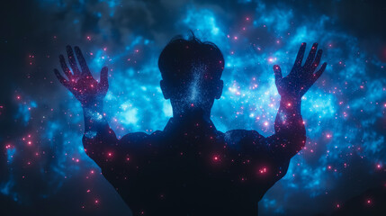 Naklejka premium Human-AI collaboration in a real environment at the edge of cyberspace.