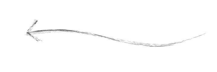 Black hand-drawn brush stroke arrow isolated on a white background