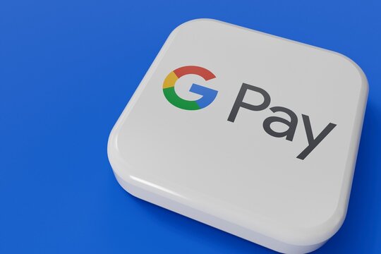 LONDON, UK - April 2024: Google pay online payment sharing service provider company logo. 3D Rendering