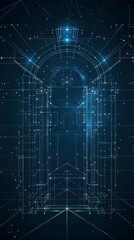 cyber security concept, Elegant, simple line art background illustrating a fortified digital wall
