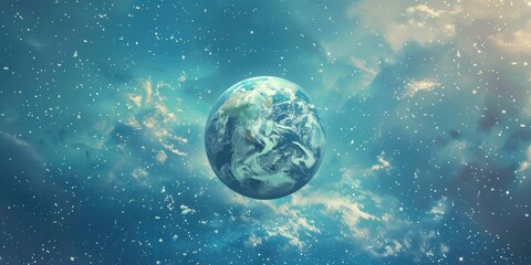 A celestial-themed background with Earth Day awareness quotes. 