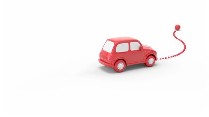 Toy Car Following a Dotted Line Path on White Background - GPS Navigation Concept, Travel Planning, Autonomous Vehicles, Strategic Movement