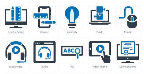 A set of 10 online education icons as graphic design, graphic, creativity